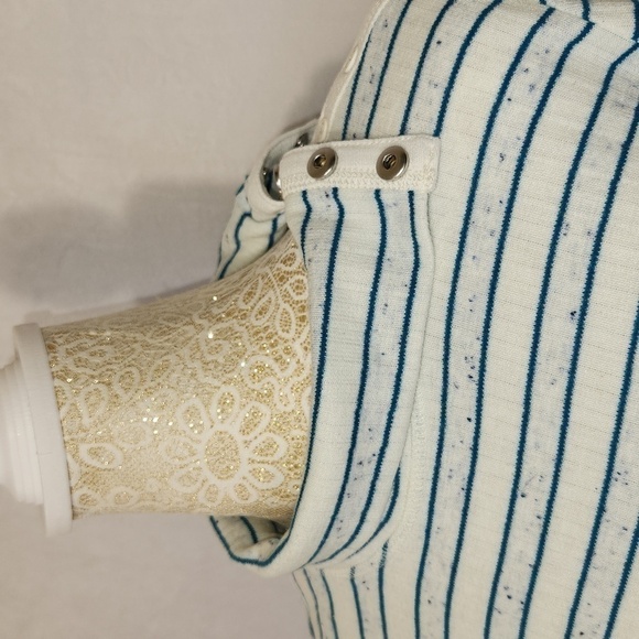 T by Talbots Blue Striped Side Snap Turtleneck Long Sleeve Pull Over Tunic SZ LP - Picture 4 of 16